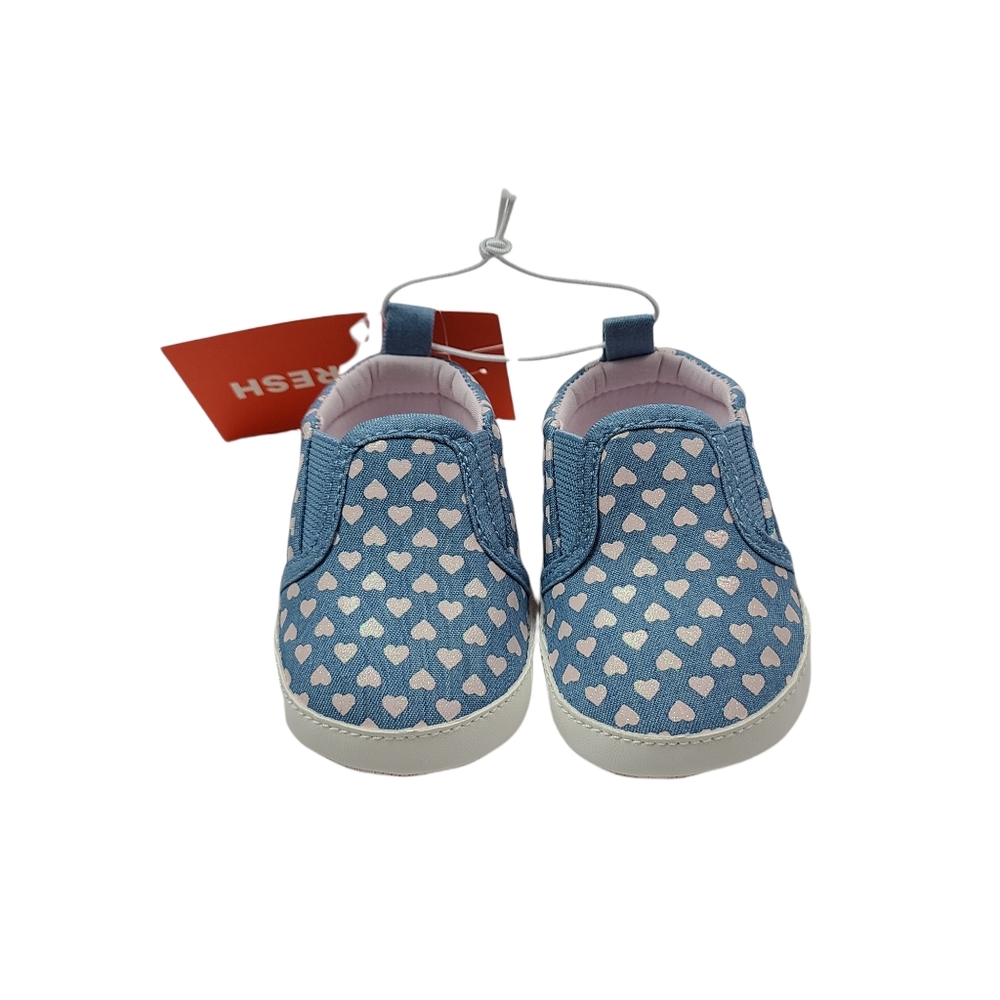 NWT Joe Fresh Baby Pink Hearted Blue Sneaker Shoes Infant Size 1